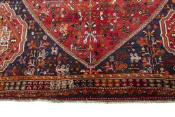 Close-up detail of 2000s Shiraz rug from Iran / Persia showing Wool weave
