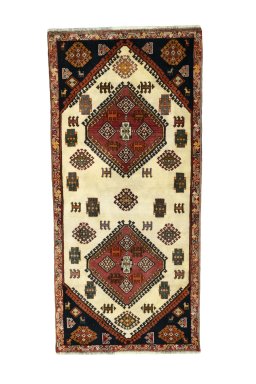 Full view of 2000s Shiraz rug from Iran / Persia, 175 × 84 cm in Beige tones