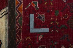 Close-up detail of 2000s Shiraz rug from Iran / Persia showing Wool weave