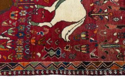 Close-up detail of 2000s Shiraz rug from Iran / Persia showing Wool weave