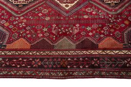 Close-up detail of 2000s Shiraz rug from Iran / Persia showing Wool weave