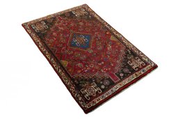 Close-up detail of 2000s Shiraz rug from Iran / Persia showing Wool weave