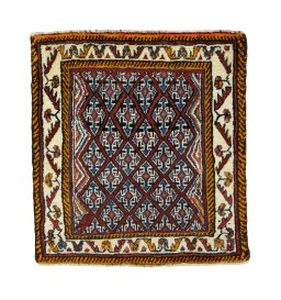 Full view of 2000s Shiraz rug from Iran / Persia, 66 × 61 cm in Red tones