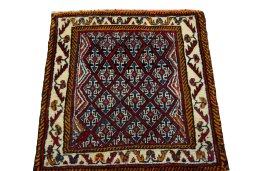 Surface texture of 2000s Shiraz rug with natural Wool and intricate pattern