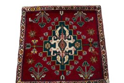 Surface texture of 2000s Shiraz rug with natural Wool and intricate pattern