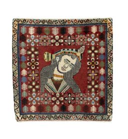 Full view of 2000s Shiraz rug from Iran / Persia, 64 × 64 cm in Red tones