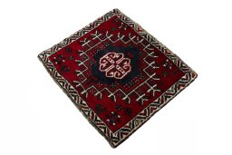 Corner detail of 2000s Shiraz rug showing border pattern and Wool pile