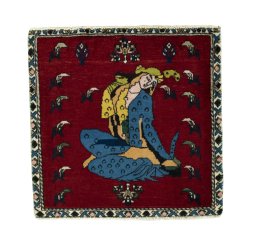 Full view of 2000s Shiraz rug from Iran / Persia, 60 × 61 cm in Red tones