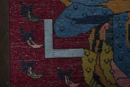 Backside of handmade 2000s Shiraz rug showing knot structure and weave density