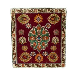 Full view of 2000s Shiraz rug from Iran / Persia, 60 × 56 cm in Red tones