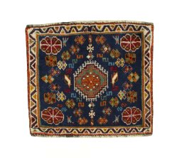 Full view of 2000s Shiraz rug from Iran / Persia, 50 × 56 cm in Blue tones