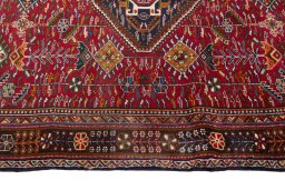 Full view of 2000s Shiraz rug from Iran / Persia, 242 × 156 cm in Red tones