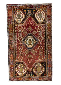 Full view of New Shiraz rug from Iran / Persia, 283 × 161 cm in Red tones