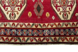Close-up detail of 2000s Shiraz rug from Iran / Persia showing Wool weave