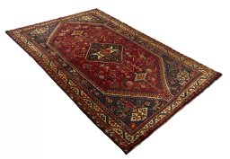 Close-up detail of 2000s Shiraz rug from Iran / Persia showing Wool weave