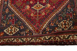 Close-up detail of 2000s Shiraz rug from Iran / Persia showing Wool weave