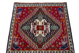 Surface texture of 2000s Shiraz rug with natural Wool and intricate pattern