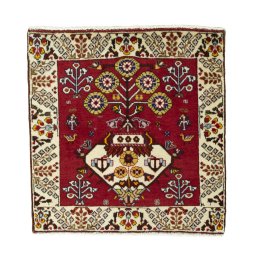 Full view of 2000s Shiraz rug from Iran / Persia, 67 × 65 cm in Red tones
