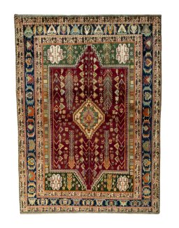 Full view of 2000s Shiraz rug from Iran / Persia, 290 × 210 cm in Red tones