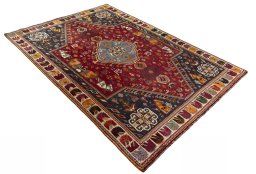 Close-up detail of 2000s Shiraz rug from Iran / Persia showing Wool weave