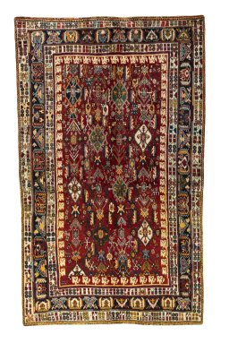 Full view of 2000s Shiraz rug from Iran / Persia, 260 × 159 cm in Red tones
