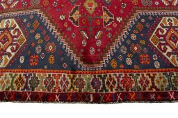 Close-up detail of 2000s Shiraz rug from Iran / Persia showing Wool weave