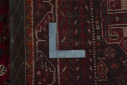 Surface texture of 1970s Shiraz rug with natural Wool and intricate pattern