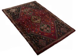 Close-up detail of 2000s Shiraz rug from Iran / Persia showing Wool weave