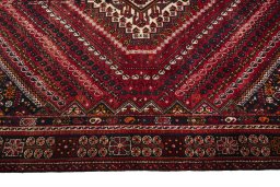 Full view of 2000s Shiraz rug from Iran / Persia, 284 × 200 cm in Red tones