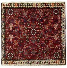 Full view of 2000s Shiraz rug from Iran / Persia, 57 × 58 cm in Red tones