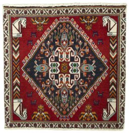 Full view of 2000s Shiraz rug from Iran / Persia, 65 × 64 cm in Red tones