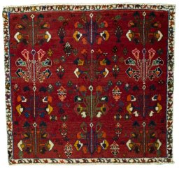 Full view of 2000s Shiraz rug from Iran / Persia, 60 × 65 cm in Red tones