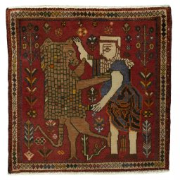 Full view of 2000s Shiraz rug from Iran / Persia, 65 × 65 cm in Red tones