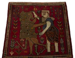 Surface texture of 2000s Shiraz rug with natural Wool and intricate pattern