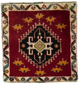 Full view of 2000s Shiraz rug from Iran / Persia, 61 × 58 cm in Red tones