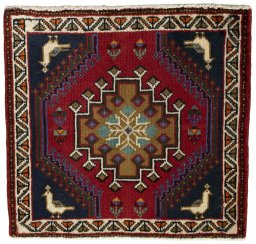 Full view of 2000s Shiraz rug from Iran / Persia, 60 × 63 cm in Red tones