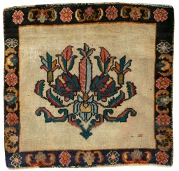 Full view of 2000s Shiraz rug from Iran / Persia, 60 × 63 cm in Red tones