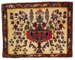 Full view of 2000s Shiraz rug from Iran / Persia, 59 × 75 cm in Multi Color tones