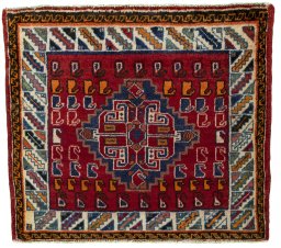 Full view of 2000s Shiraz rug from Iran / Persia, 68 × 77 cm in Red tones
