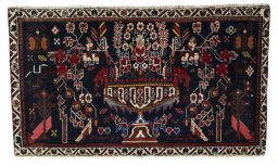Full view of 2000s Shiraz rug from Iran / Persia, 51 × 90 cm in Multi Color tones