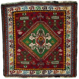 Full view of 2000s Shiraz rug from Iran / Persia, 58 × 58 cm in Red tones
