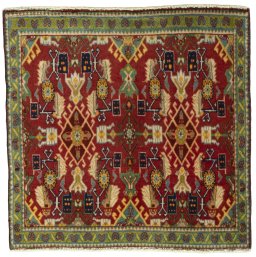 Full view of 2000s Shiraz rug from Iran / Persia, 62 × 63 cm in Red tones