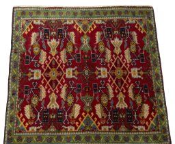 Surface texture of 2000s Shiraz rug with natural Wool and intricate pattern