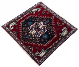 Corner detail of 2000s Shiraz rug showing border pattern and Wool pile