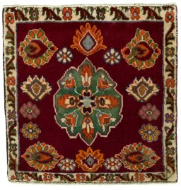 Full view of 2000s Shiraz rug from Iran / Persia, 58 × 58 cm in Red tones