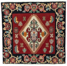 Full view of 2000s Shiraz rug from Iran / Persia, 64 × 65 cm in Red tones