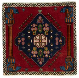 Full view of 2000s Shiraz rug from Iran / Persia, 63 × 65 cm in Red tones