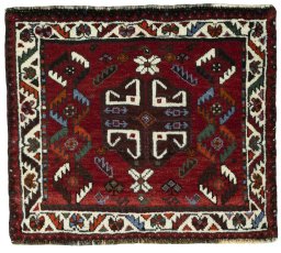 Full view of 2000s Shiraz rug from Iran / Persia, 60 × 70 cm in Red tones