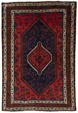 Full view of 2000s Shiraz rug from Iran / Persia, 290 × 196 cm in Red tones