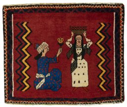 Full view of 2000s Shiraz rug from Iran / Persia, 50 × 60 cm in Red tones